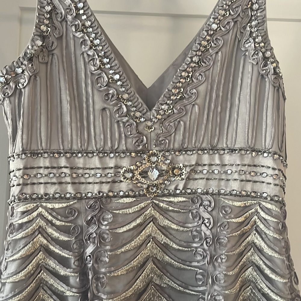 SUE WONG NOCTURNE silver beaded formal cocktail dress size 6 - Picture 4 of 9